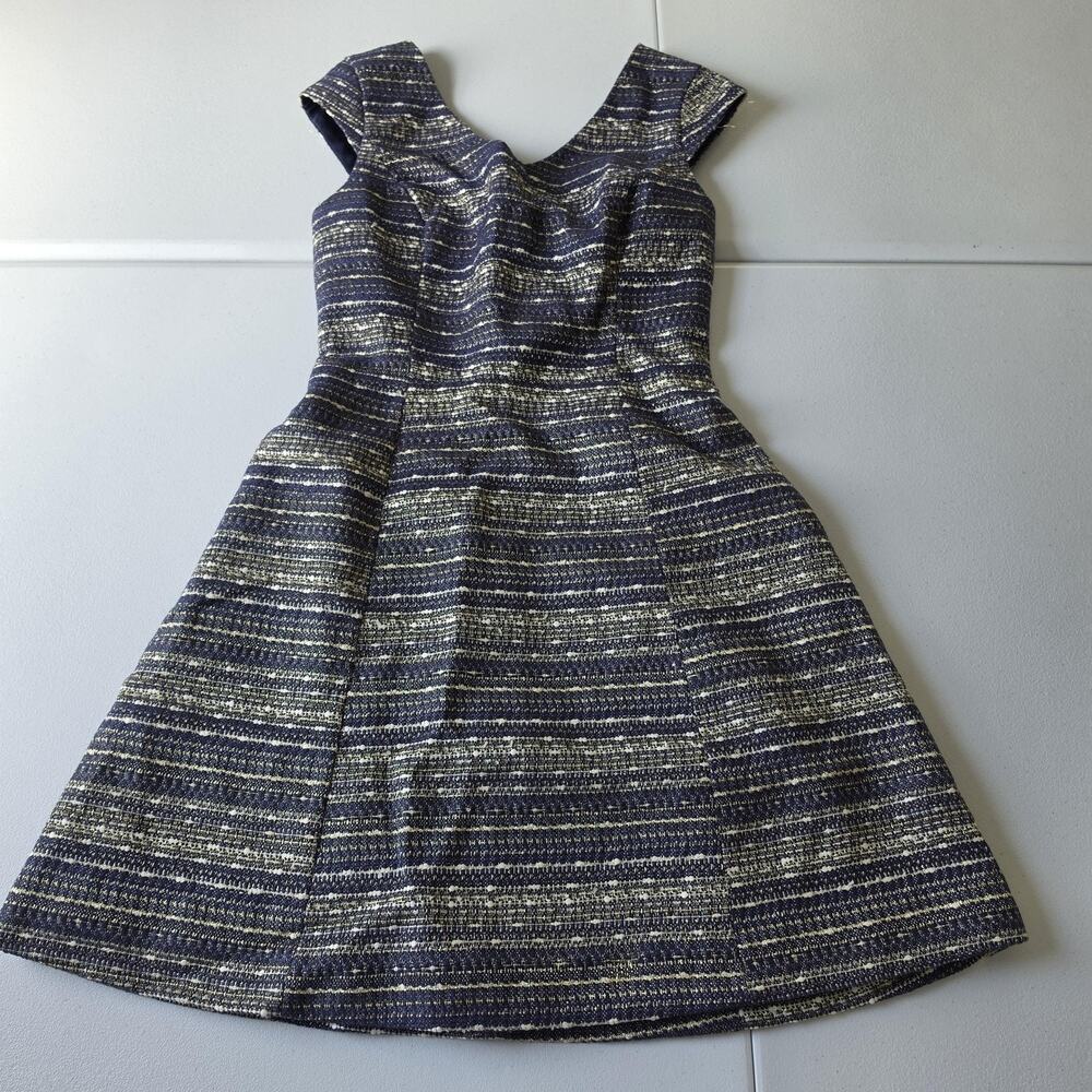 Lilly Pulitzer Dress Womens 0 Blue Metallic Boucle Fit & Flare Cocktail Party